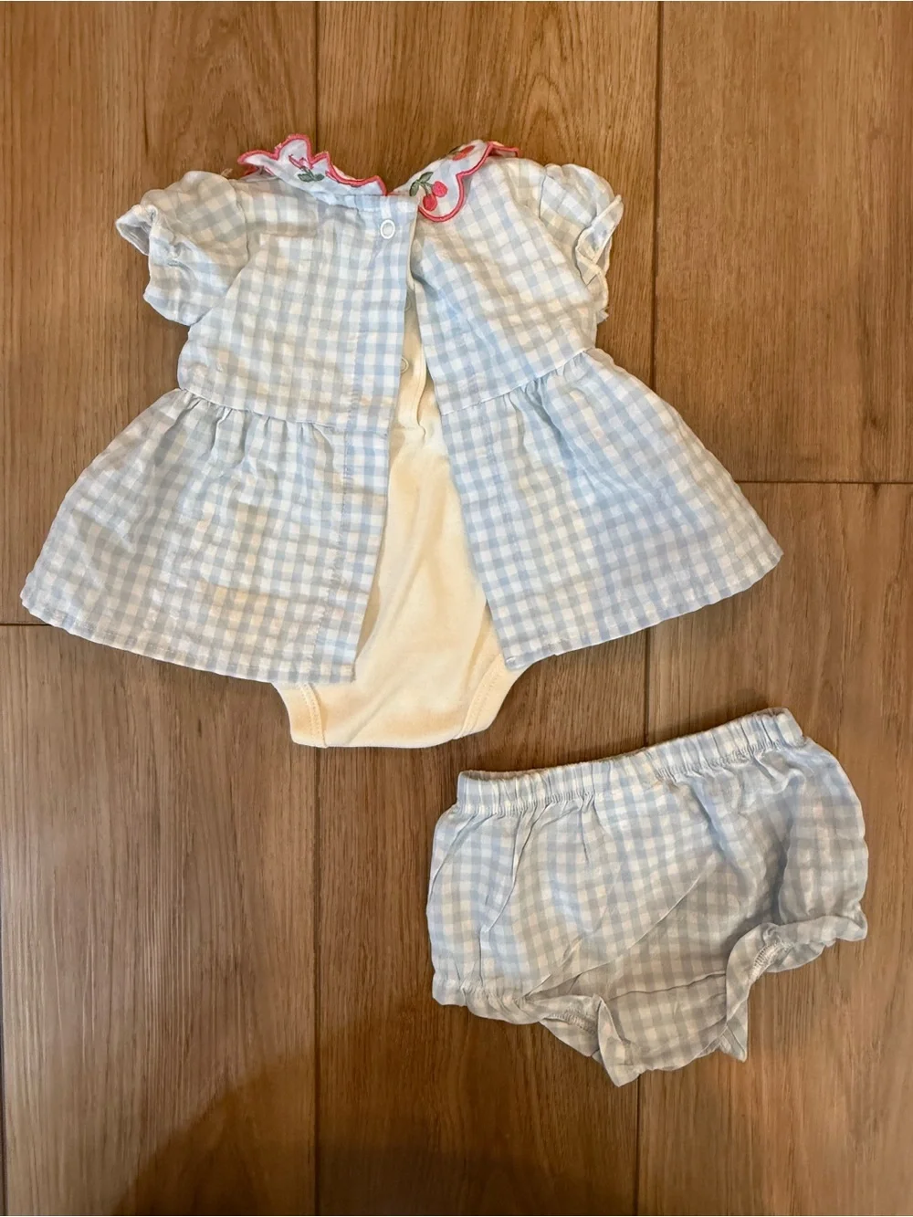 Nicole Miller Baby Girl Cherry Gingham Romper & Bloomers Set 0-3M